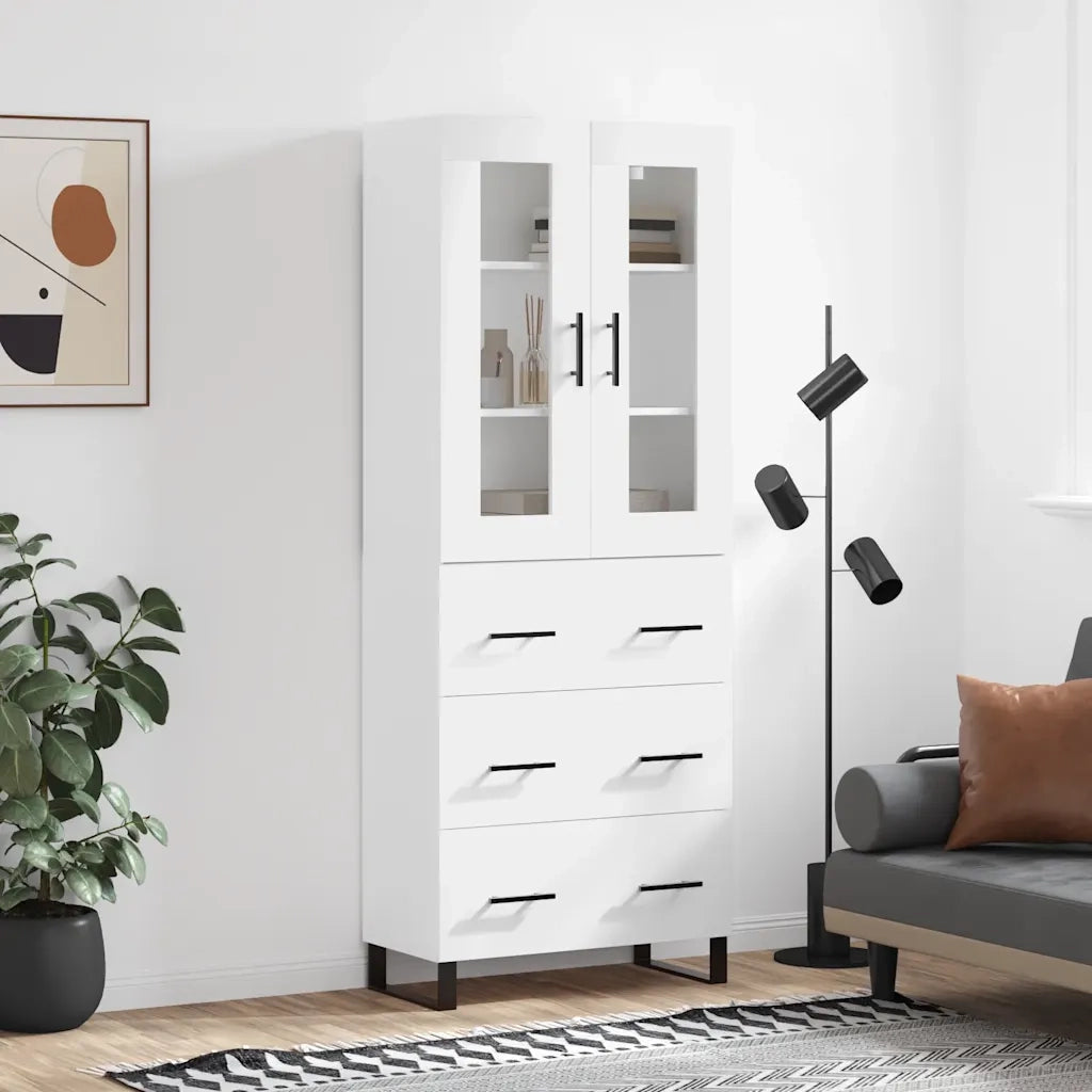 Credenza-Buffet-Armadio da cucina Bianca 69,5x34x180 cm in Legno Multistrato 274085