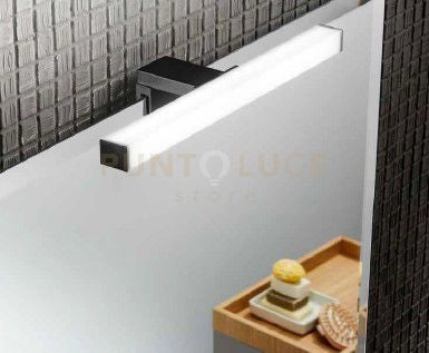 APPLIQUE LED NOIR NERO QUADRA FISSAGGIO PARETE E SPECCHIO 5W 600LM 3000K IP44 30X9,5X4,45CM