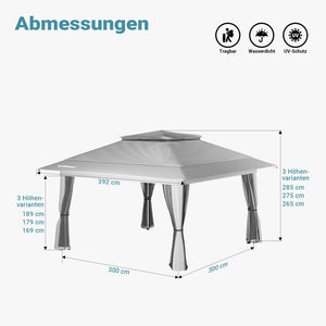 Gazebo pieghevole con zanzariera, grigio chiaro 4 x 4 m, impermeabile, UV 50+, Tendone per feste