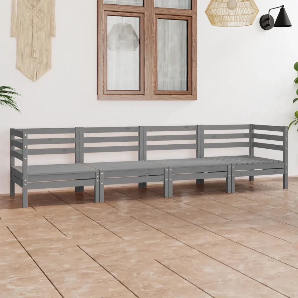 Set Divani da Giardino 4 pz | Set Salotto da Giardino Grigio in Legno Massello di Pino
