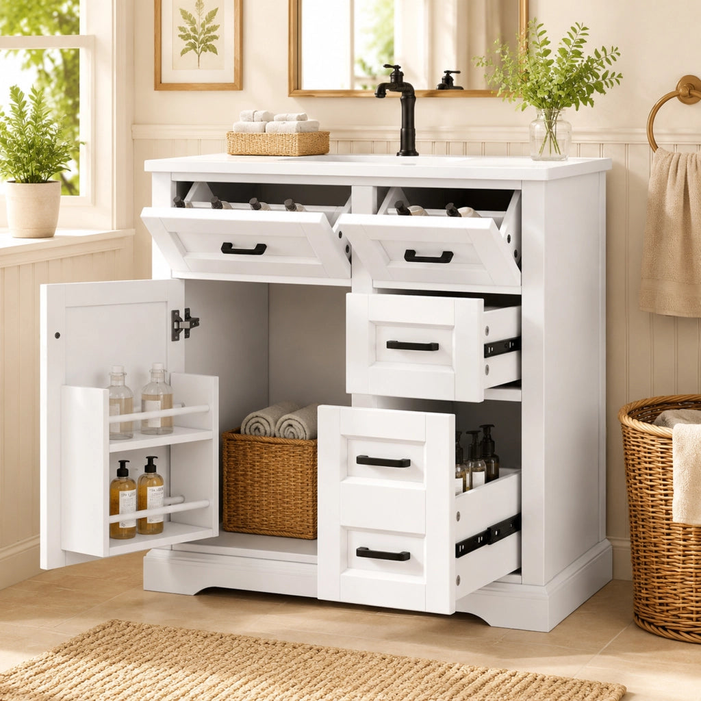 Mobile bagno a terra con lavabo; mobiletto bagno bianco 76x47x82 cm in MDF