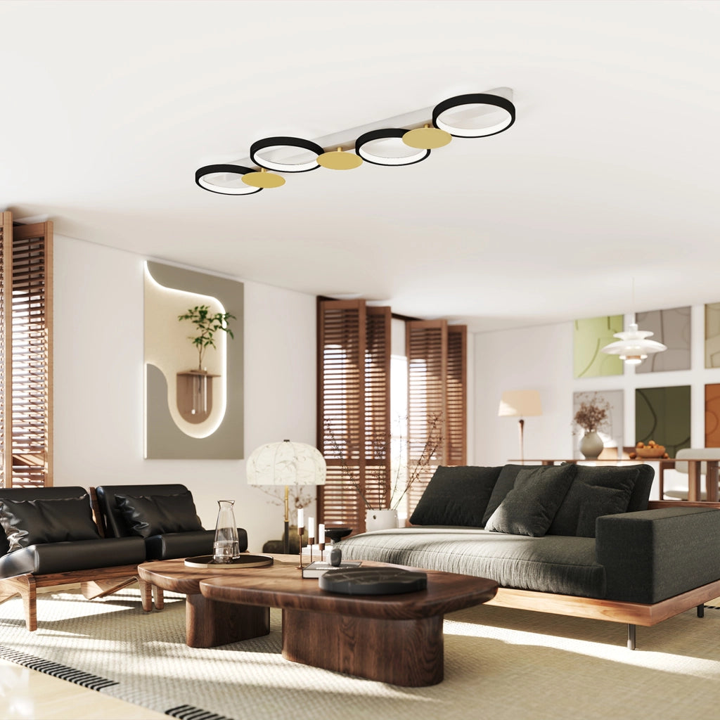 Lampada a Soffitto Regolabile 4 Fari Telecomando ¨C zephmum ¨C Nero e Dorato