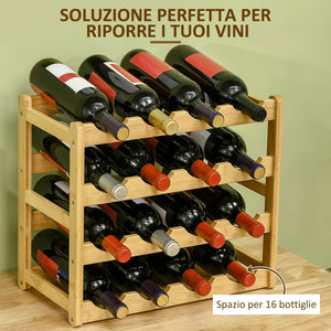 Cantinetta Portabottiglie 16 Bottiglie 43x23,5x38 cm in Legno di Bambù