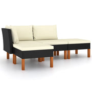 Set Divani da Giardino 4 pz | Set Salotto da Giardino con Cuscini in Polyrattan Nero