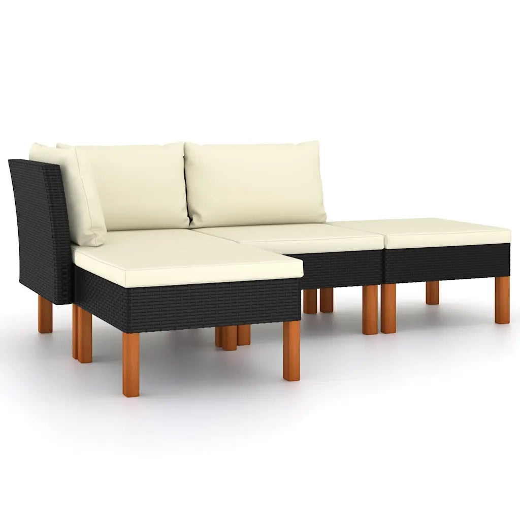 Set Divani da Giardino 4 pz | Set Salotto da Giardino con Cuscini in Polyrattan Nero