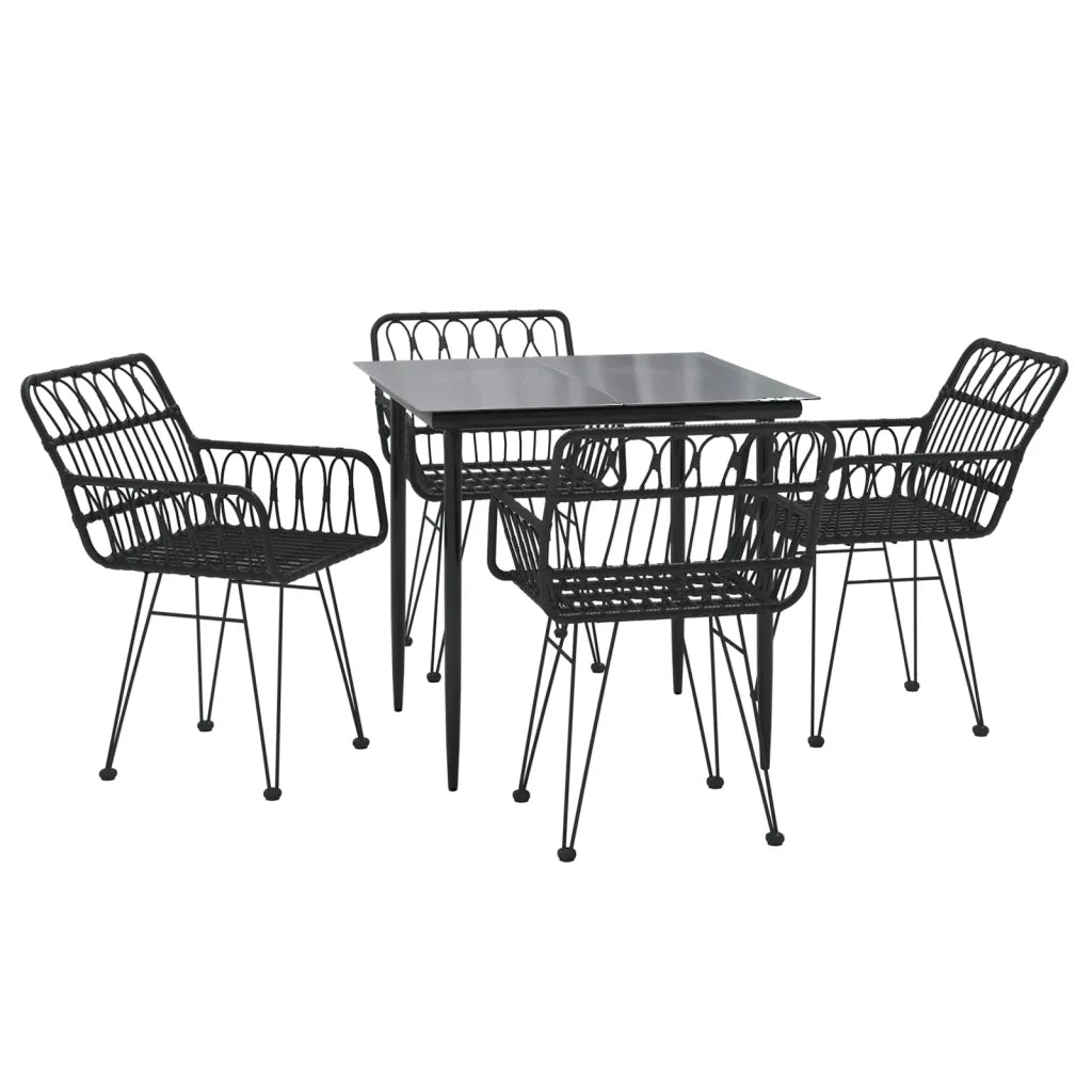 Set da Pranzo da Giardino 5 pz | Set Salotto da Giardino Nero in Polyrattan