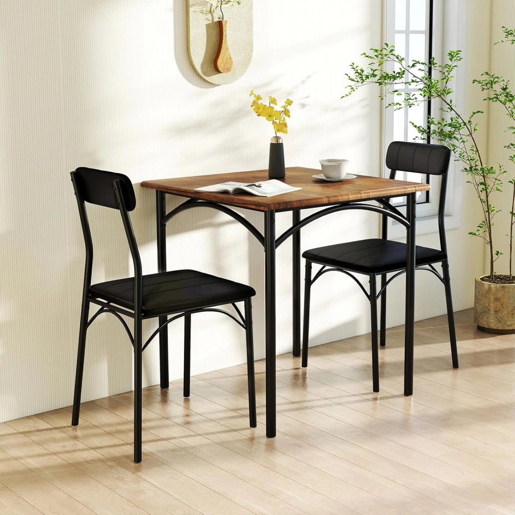 Set da tavolo da pranzo, set da cucina 3 pezzi con tavolo quadrato e 2 sedie imbottite senza braccioli, telaio in metallo, pattini antiscivolo, per sala da pranzo, cucina