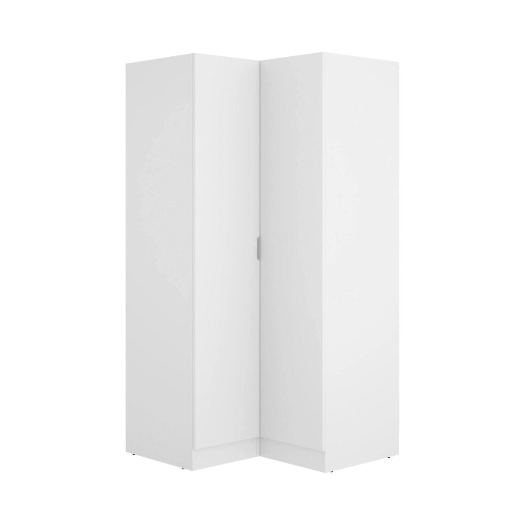 Guardaroba Aser, Mobile angolare per camera da letto, Armadio appendiabiti ad angolo a 2 ante battenti, 91x93h184 cm, Bianco