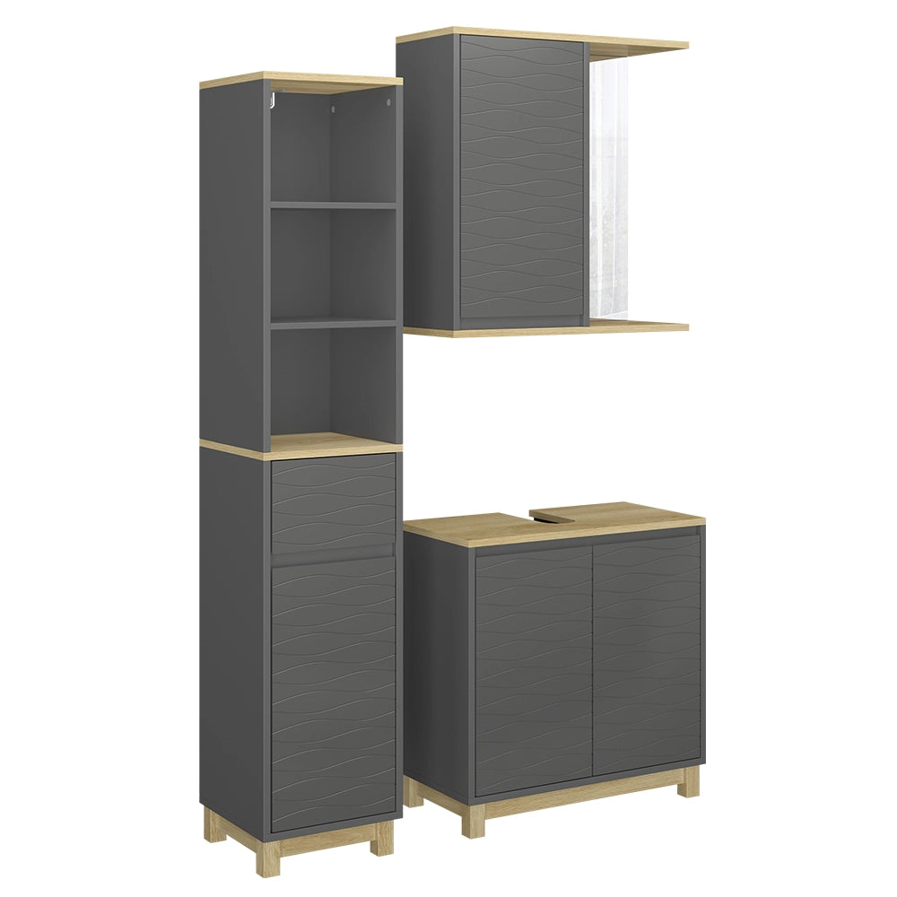 Vicco Set di mobili da bagno Antracite/quercia 3 parti, con colonna