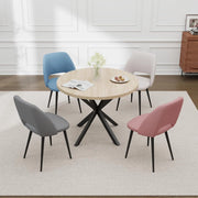 GrandCA HOME Set Tavolo e Sedie da Pranzo,Tavolo Rotondo Moderno da 100 Cm,4 Sedia da Pranzo In Velluto a Coste Traforato,adatto Per Cucina, Soggiorno, Caffetteria(Travertino Giallo + Mix B)