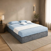 DESMIU Letto singolo 140 × 200 cm con rete a doghe, senza materasso, in tessuto grigio e metallo