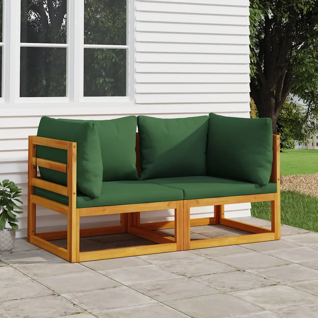 Divani Angolari Modulari 2pz con Cuscini Verdi Massello Acaciacod mxl 78425