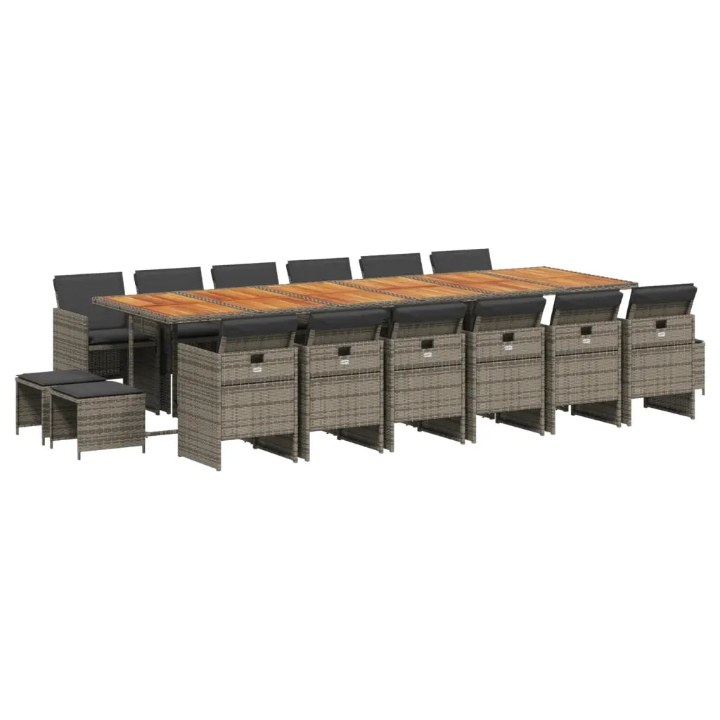 Set da Pranzo da Giardino 17pz con Cuscini Grigio in Polyrattan 3277777