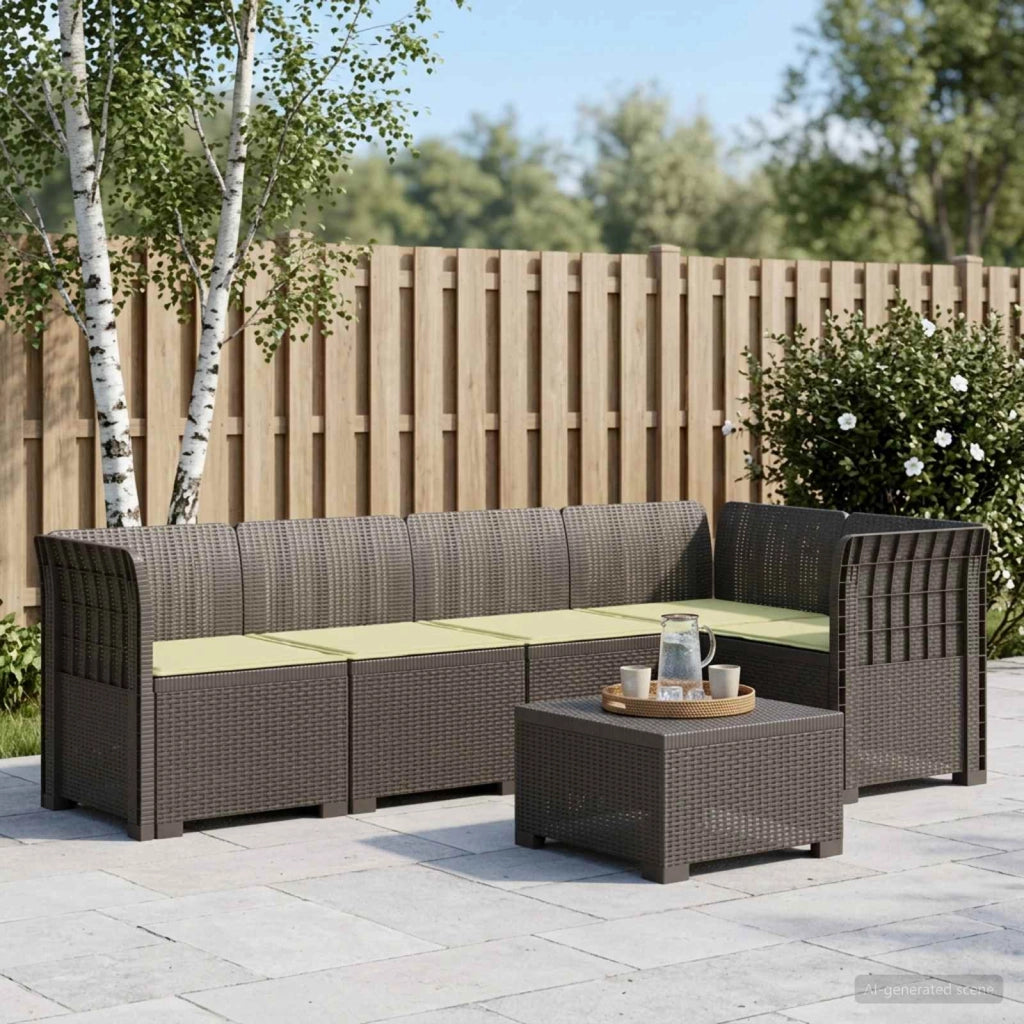 Divano da Giardino 5 Posti con Cuscini Stile Rattan PP 3444046