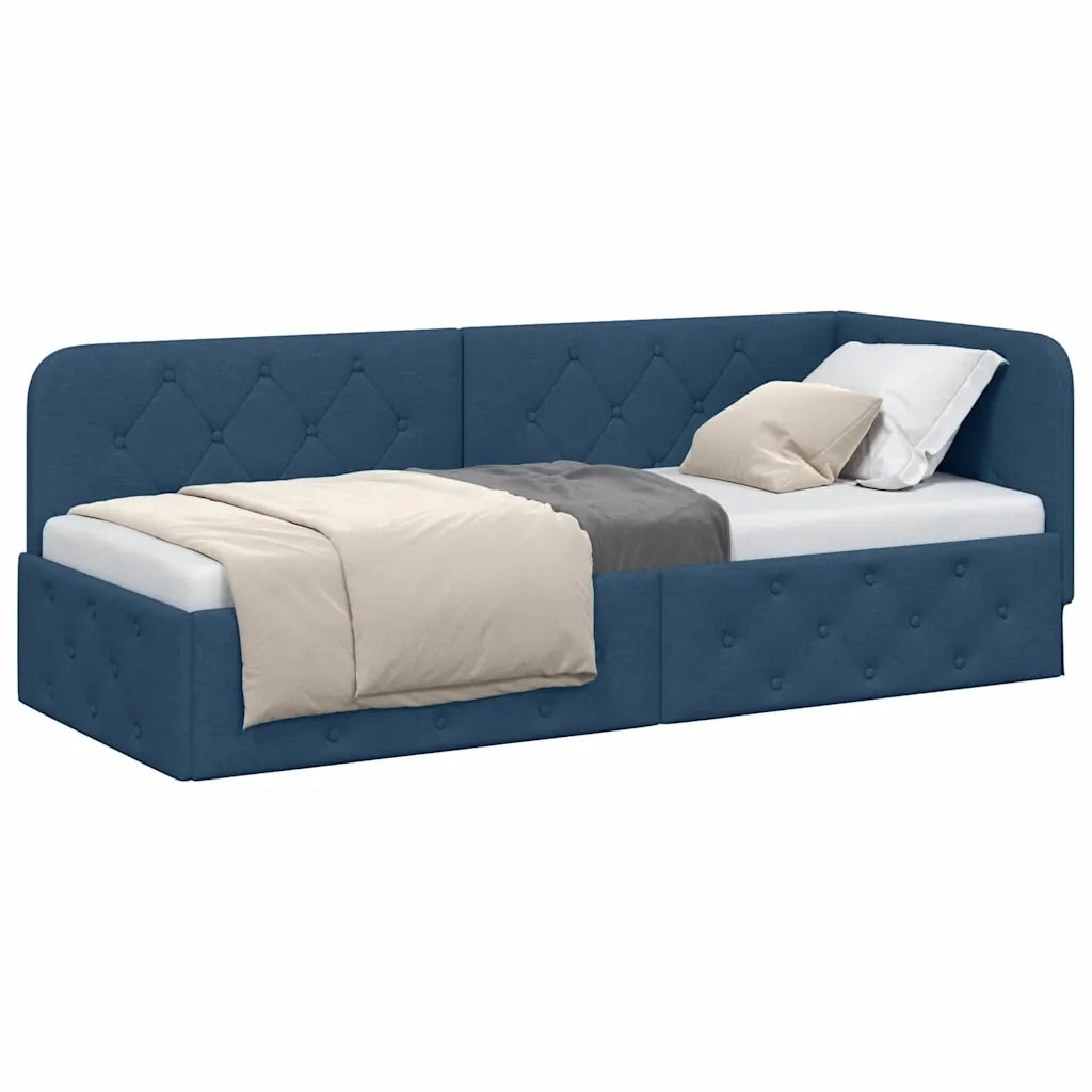 Letto singolo | Letto per adulti | Cornice del letto ad angolo Blu 80 x 200 cm Tessuto