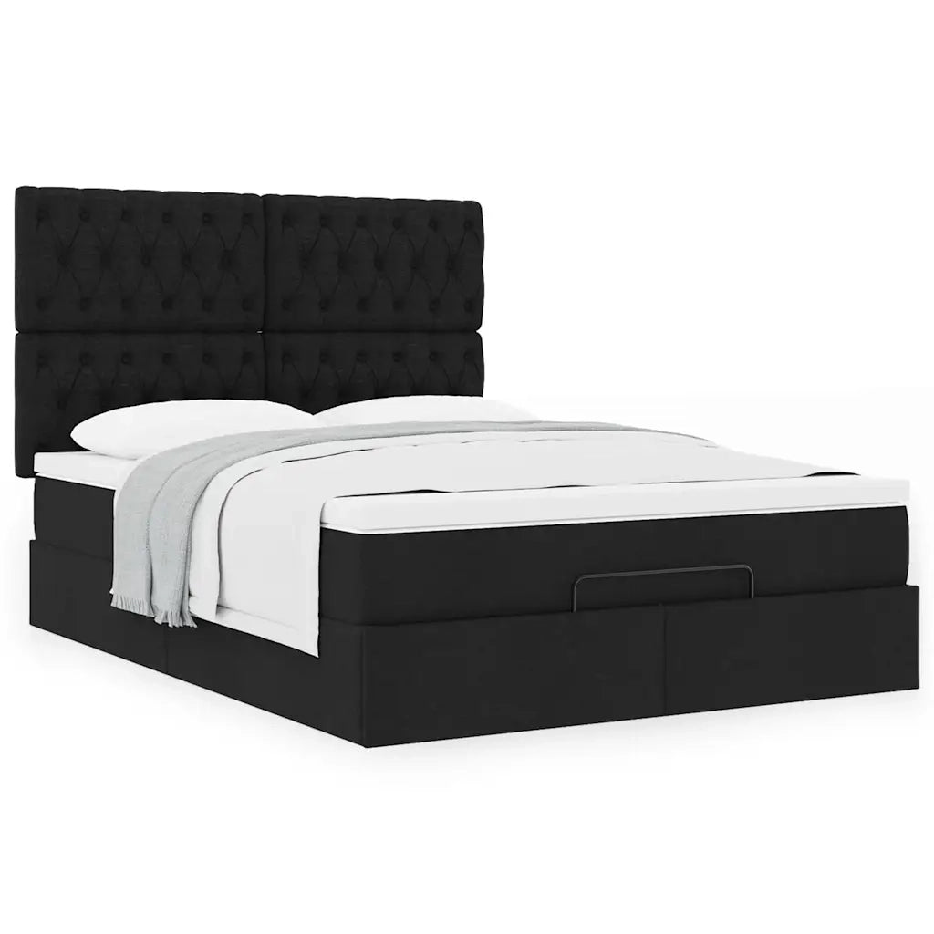 Struttura Letto Pouf con Materasso Nero 140x200 cm in Tessuto 3313246
