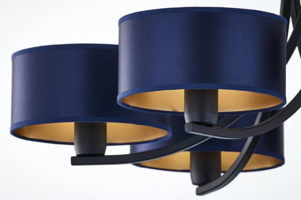 Lampadario nero a catena, paralumi blu 6xE27 ARTHUR Jupiter