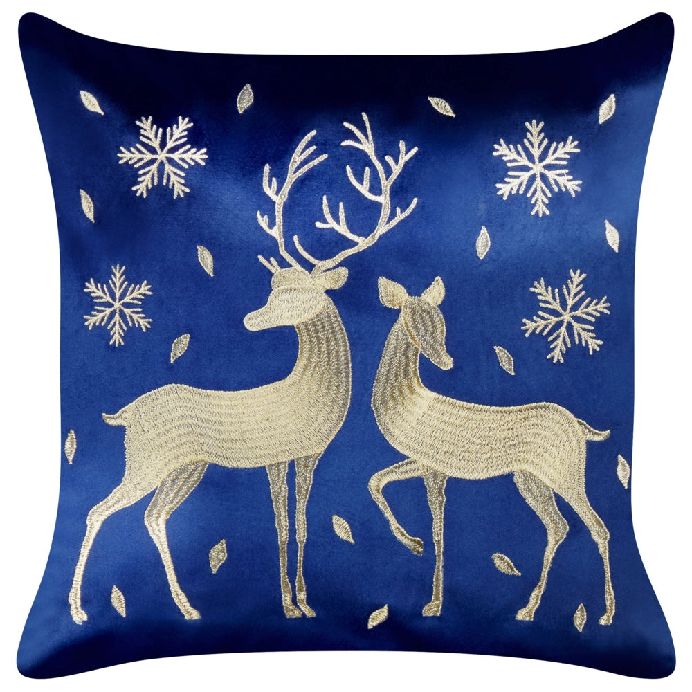 Set di 2 cuscini decorativi in tessuto di velluto blu con motivo natalizio di cervi 45 x 45 cm Accessorio decorativo