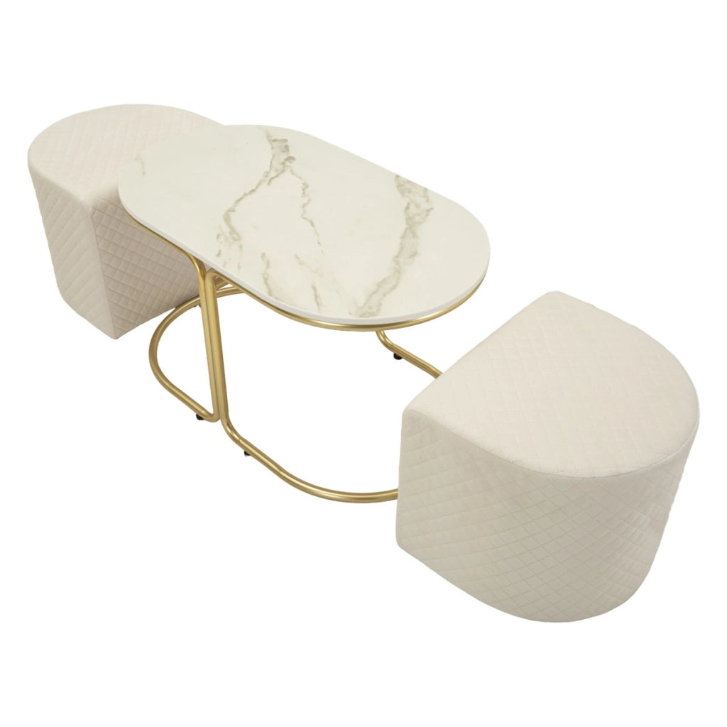 Set tavolo da caffe' con due pouf Relax oro