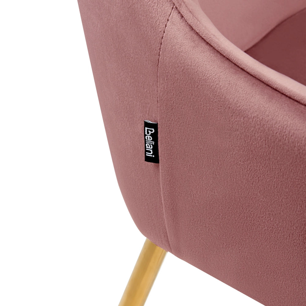 Set di 2 Sedie da Pranzo con Rivestimento in Velluto rosa gambe dorate glamour retrò