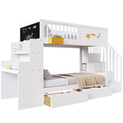 LETTO a castello 90x200 cm in legno massello di pino bianco con scrivania e scala