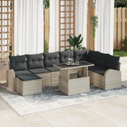 Set Divano da Giardino 9 Pezzi con Cuscini Grigio Chiaro
