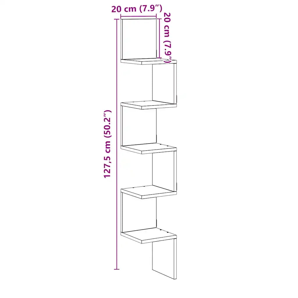 Mensola Angolare Legno Antico 20x20x127,5 cm Truciolato 856614