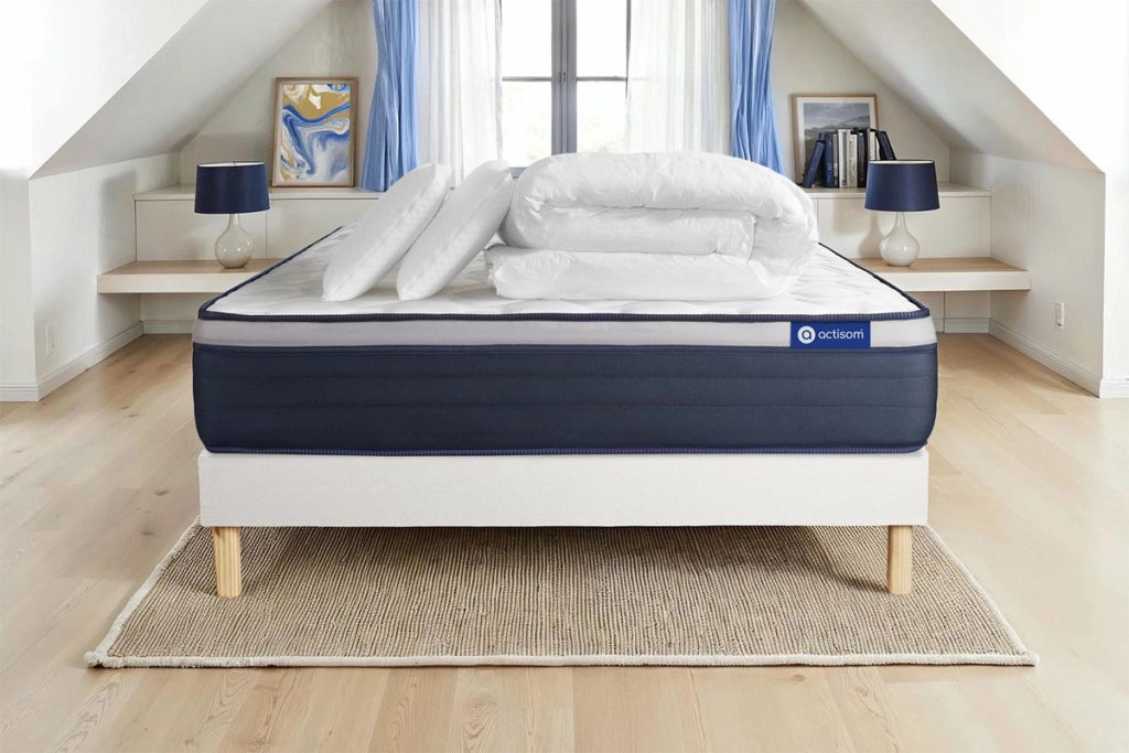 Pacchetto letto completo - Materasso 180x200cm + Box spring con doghe (kit) + 2 cuscini + Piumino - Actilatex Max