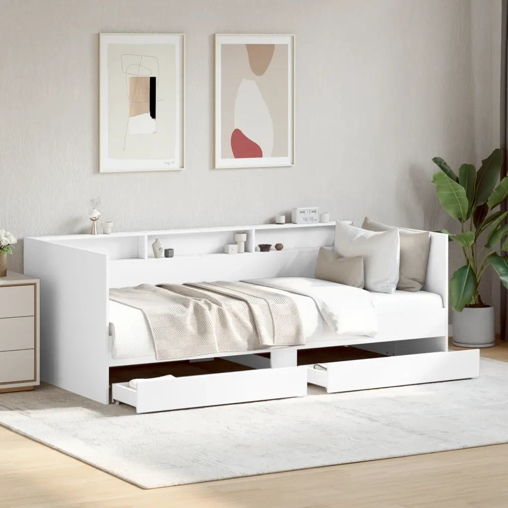 Divano Letto con Cassetti senza Materasso Bianco 100x200 cm 3280839