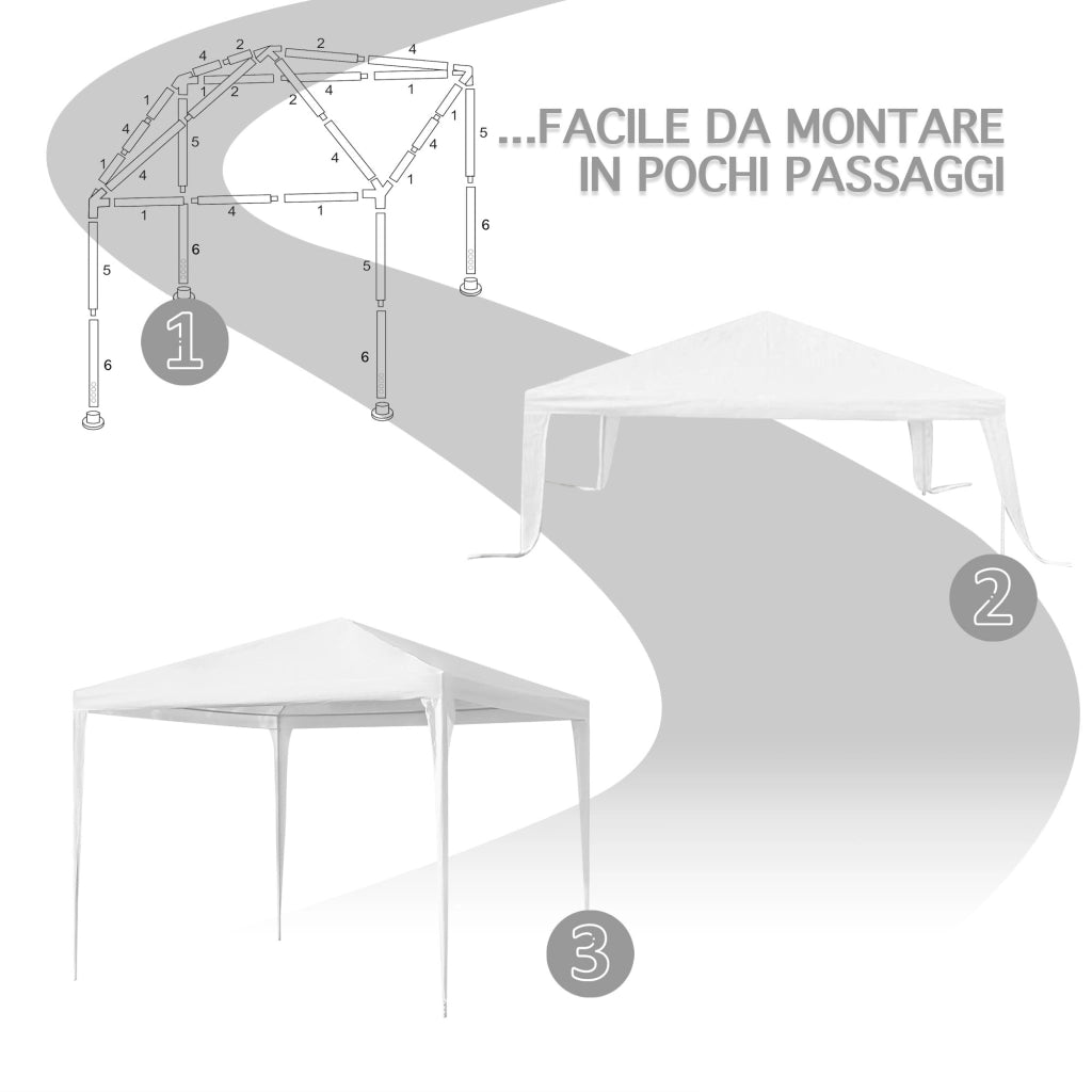 Gazebo 3 x 3 M Impermeabile Uv Resistente Struttura Acciaio Antiruggine Colore Bianco Giardino Feste Tendone Padiglione Fiere