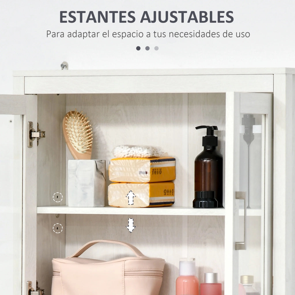 Mobile da Bagno Sospeso con Ante in Vetro e Ripiano Regolabile ¨C Zephmum ¨C 60x19,5x54 cm Bianco