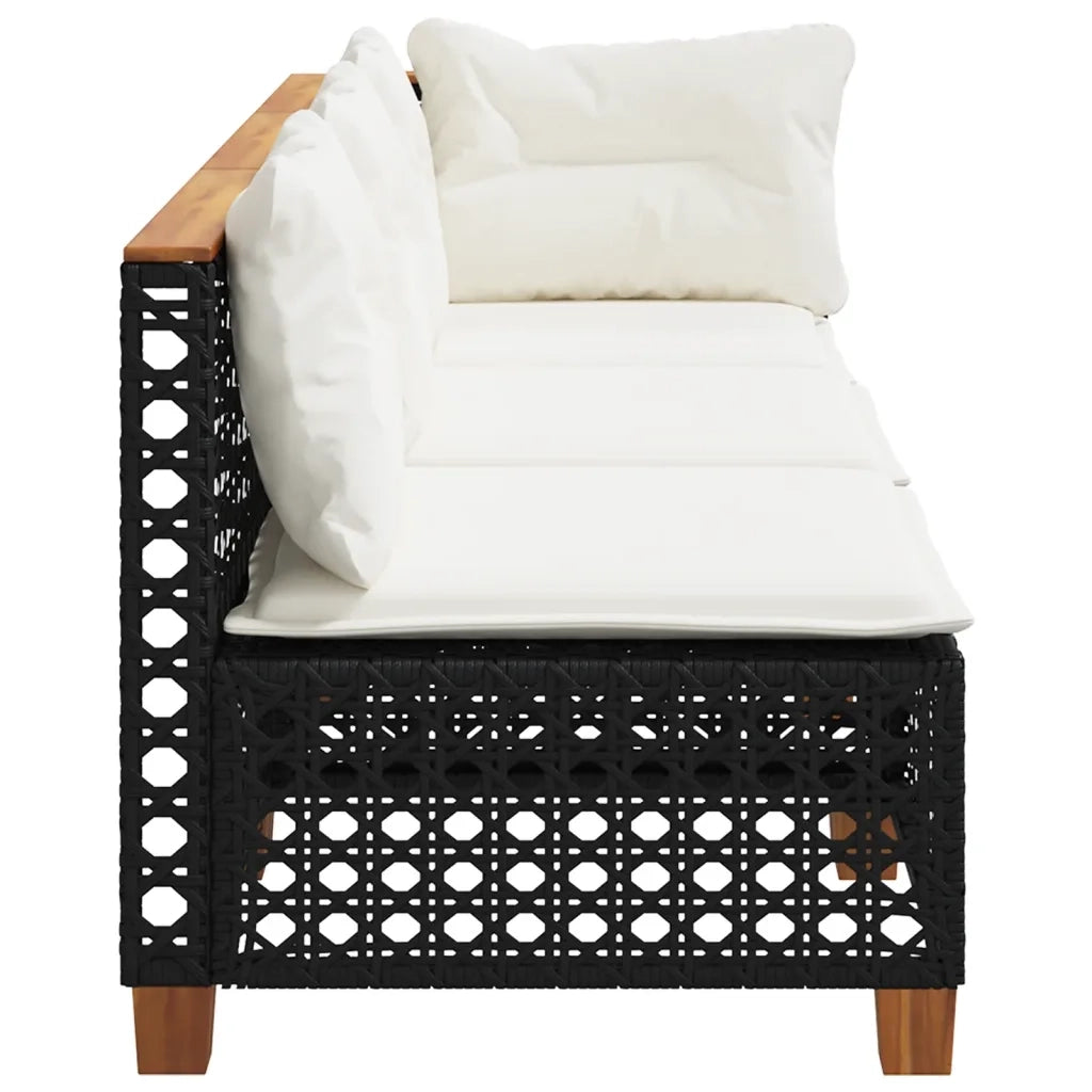 Divano da Giardino a 3 Posti con Cuscini Nero in Polyrattan 365941