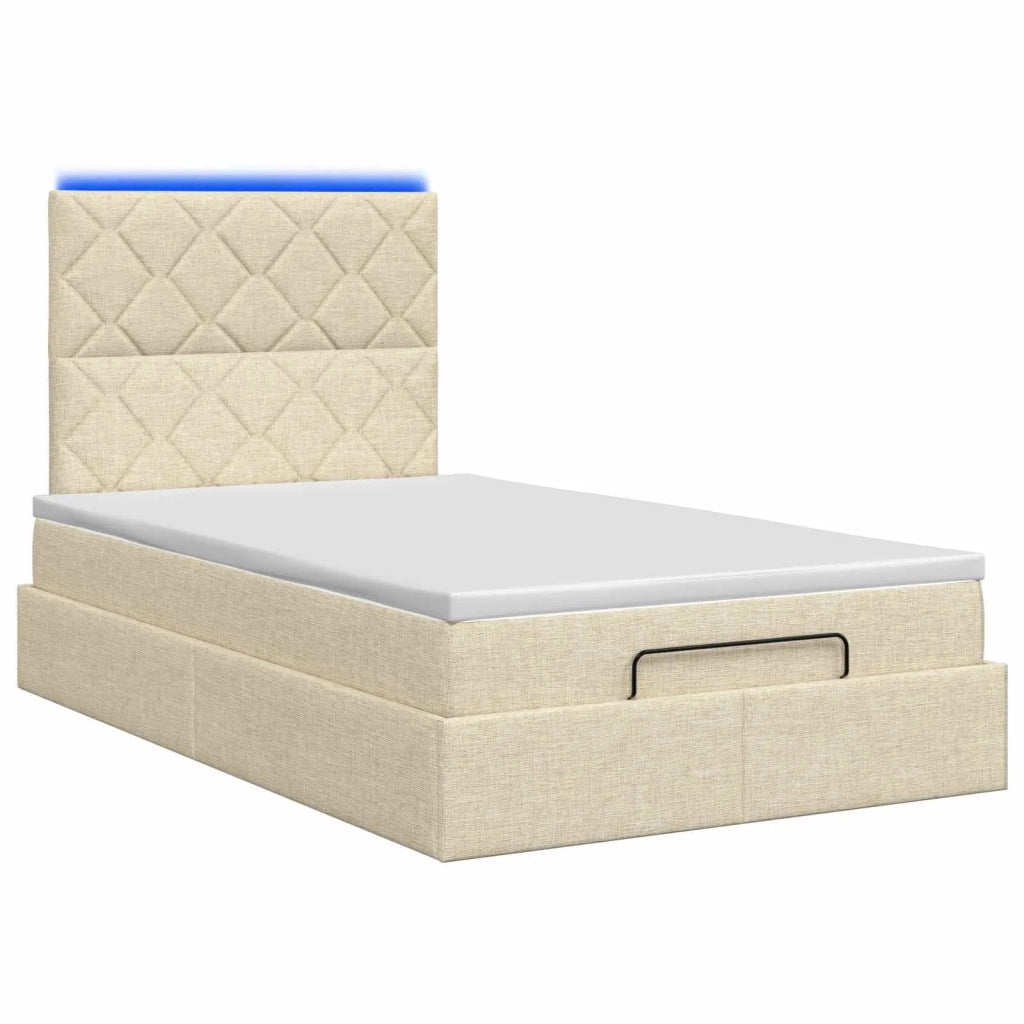 Letto Ottomano con Materasso e LED Crema 120 x 200 cm Tessuto 3458150