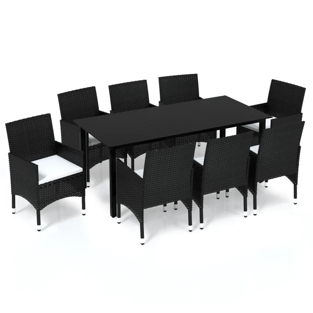 Set da Pranzo da Giardino 9 pz con Cuscini Nero in Polyrattan 3094978