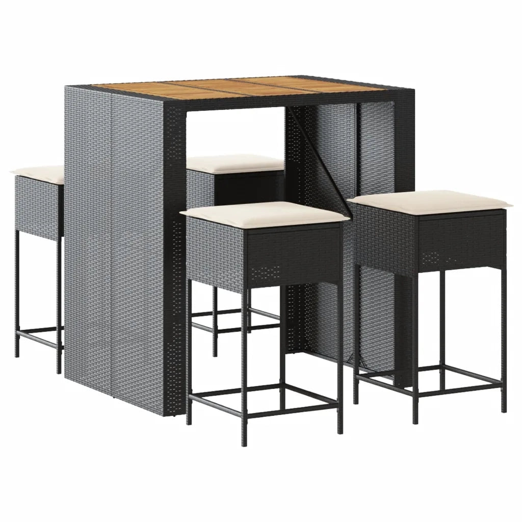 vidaXL Set Bar da Giardino 5 pz con Cuscini in Polyrattan Nero