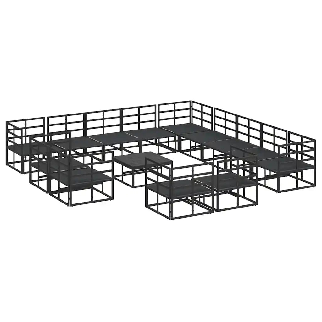 Set Divano da Giardino con cuscino 14 pcs Nero Alluminio