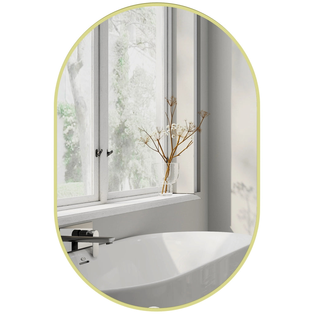 Specchio da Bagno Ovale con Cornice Alluminio ¨C zephmum ¨C Dorato 60x90 cm