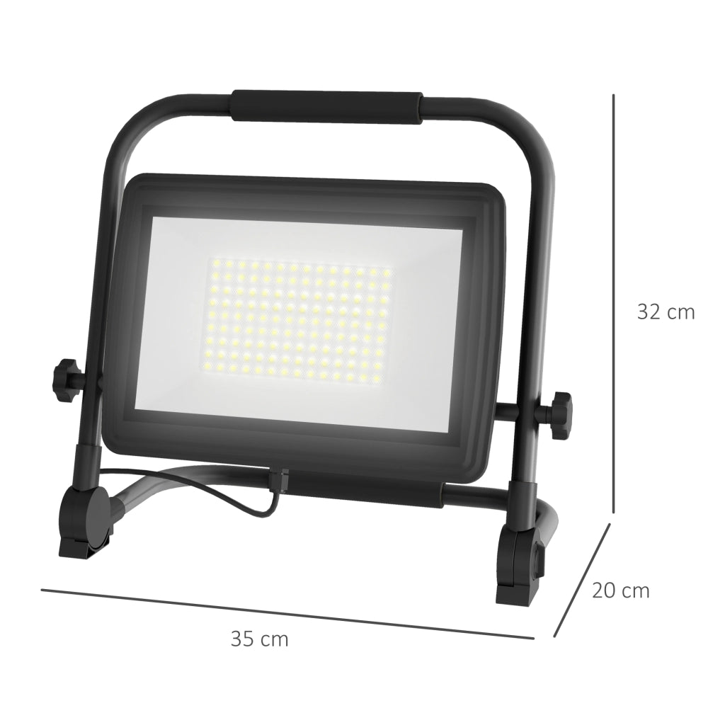 Faretto LED da Lavoro da 6500K con Testa Girevole e Supporto Regolabile, in Alluminio e Metallo, 35x20x32 cm, Nero