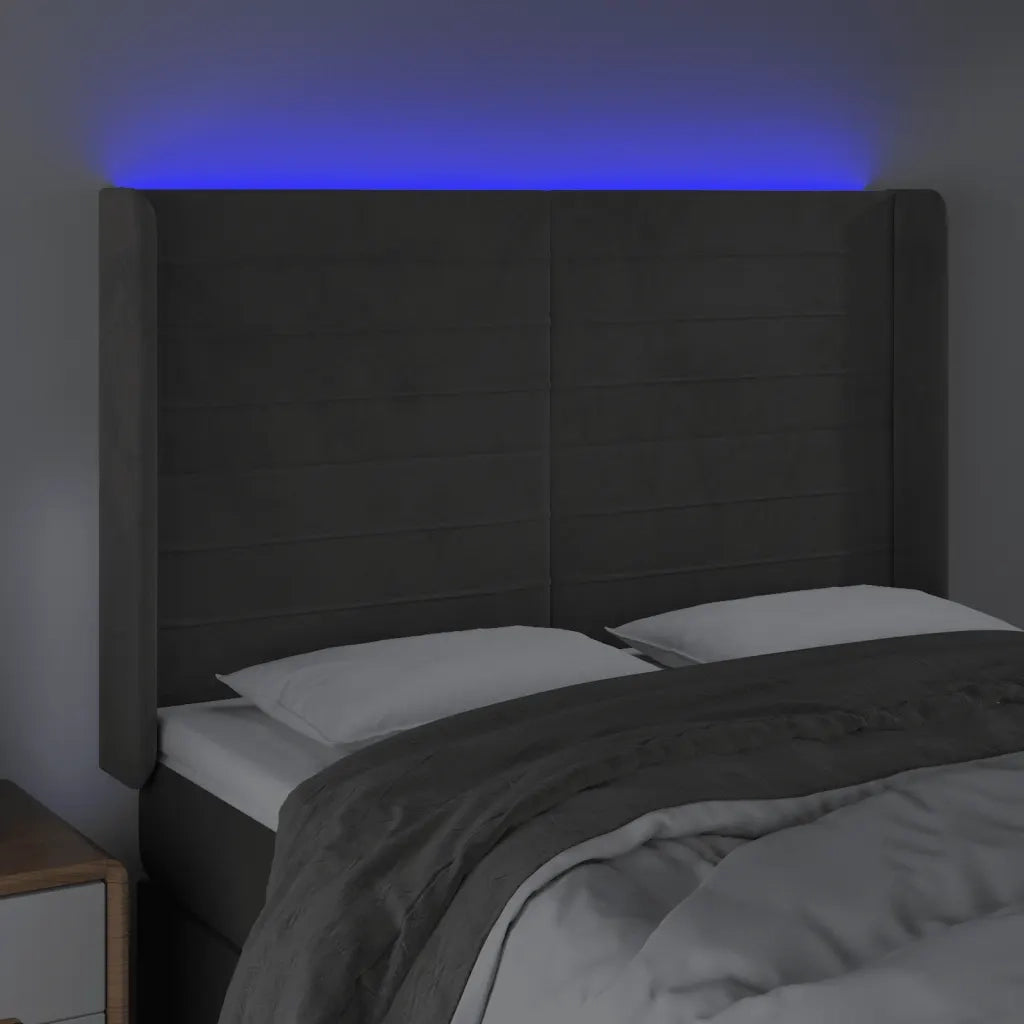 Testiera a LED Grigio Scuro 147x16x118/128cm in Velluto 3124237