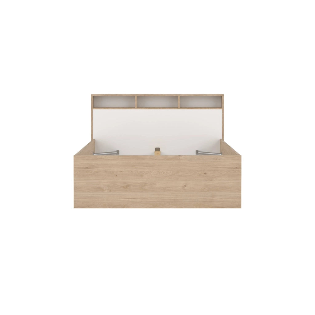Letto piazza e mezza Jean, Sommier per camera da letto, Giroletto per stanza, Struttura porta materasso, 206x150 h97 cm, Rovere e Bianco