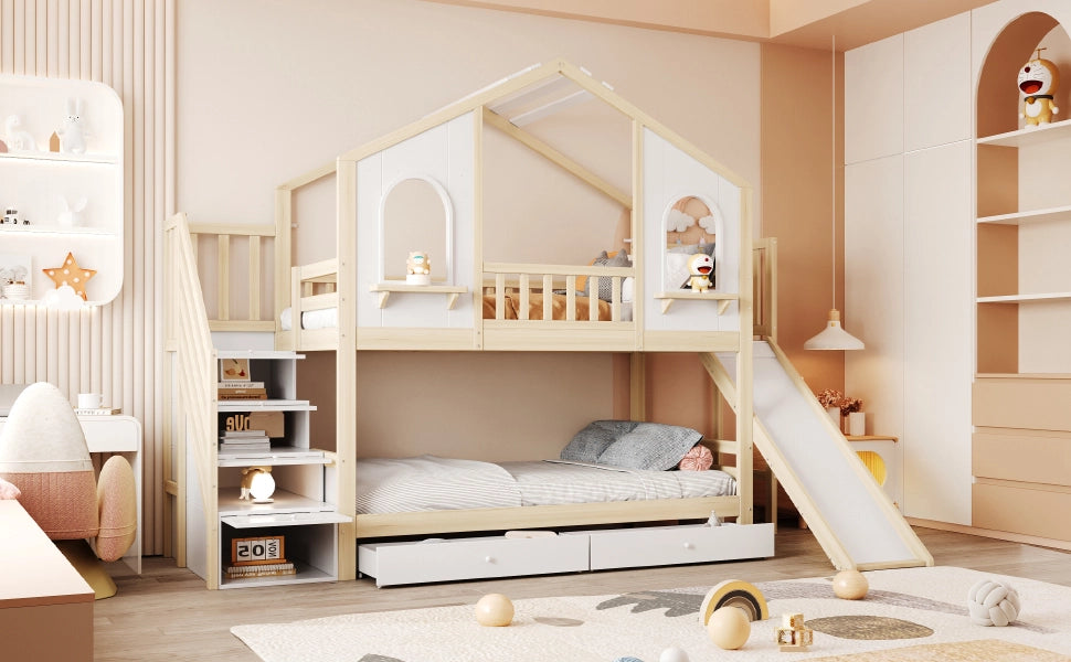 letto a castello legno naturale bianco 90 x 200 cm