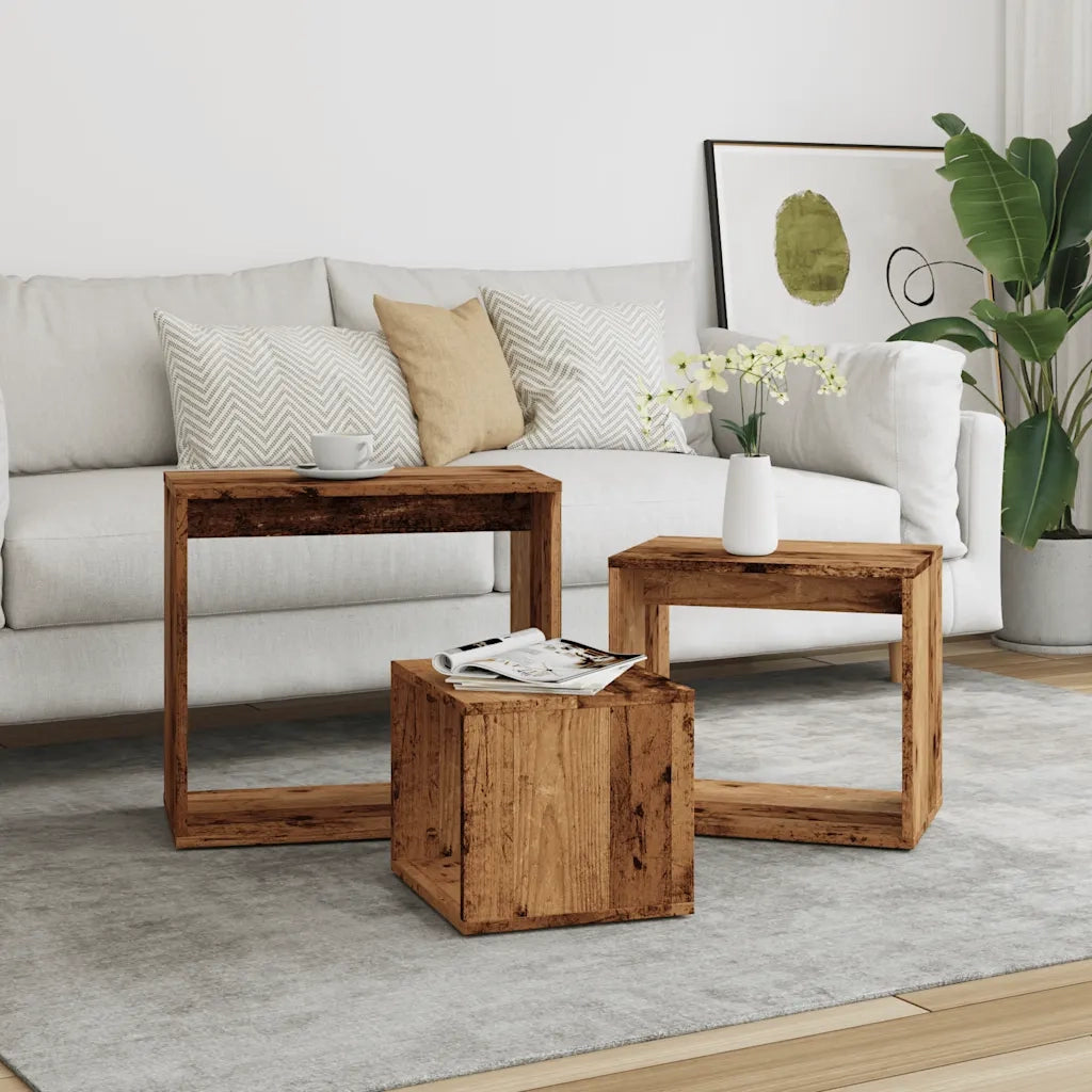 vidaXL Tavolini Impilabili 3 pz Legno Antico in Legno Multistrato