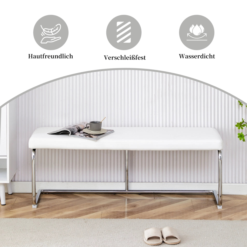 Bout de lit in pelle PU con struttura metallica, facile da pulire e versatile per ingresso e sala da pranzo, bianco 130 cm