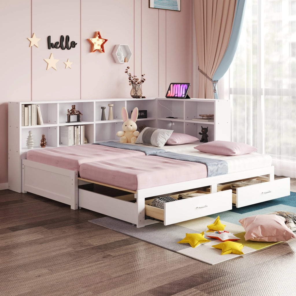 LETTO multifunzione 90/180x190 cm in legno bianco con contenitore