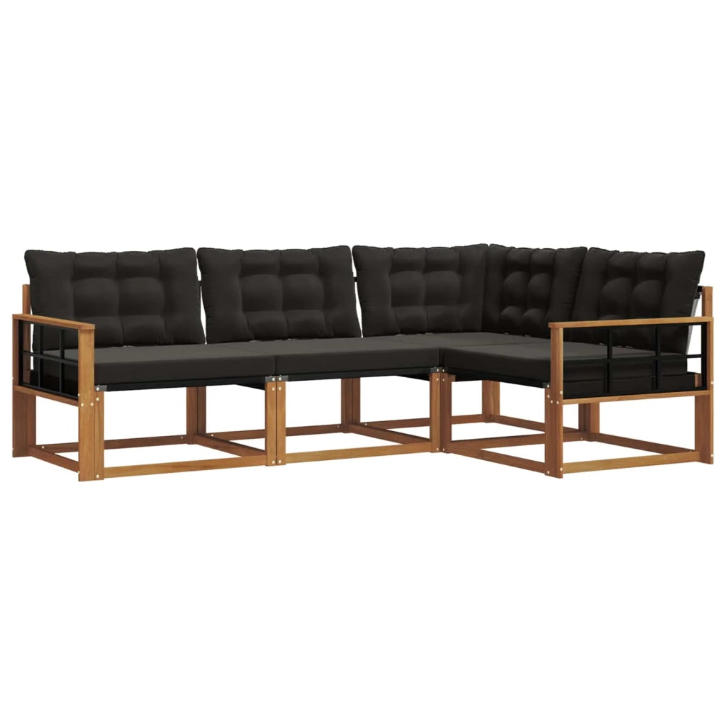 Set di divani da esterno con cuscino 4 pcs Naturale e Nero