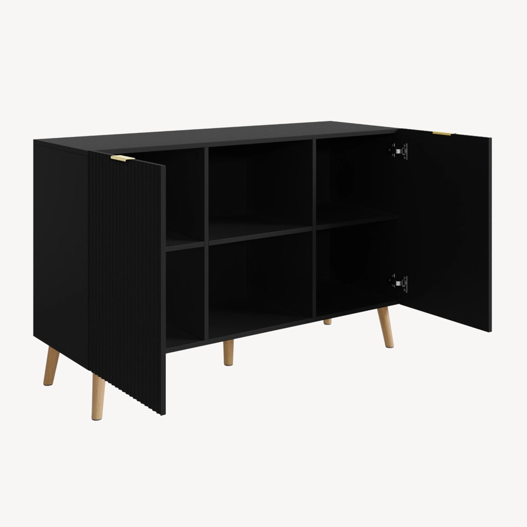 Credenza Nand Madia con 2 Ante Scanalate 120x40x76 cm Nero [en.casa]