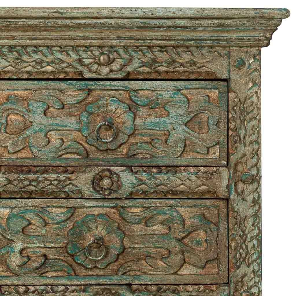 Cómoda de madera artesanal con 5 cajones azul 100x43x95h cm