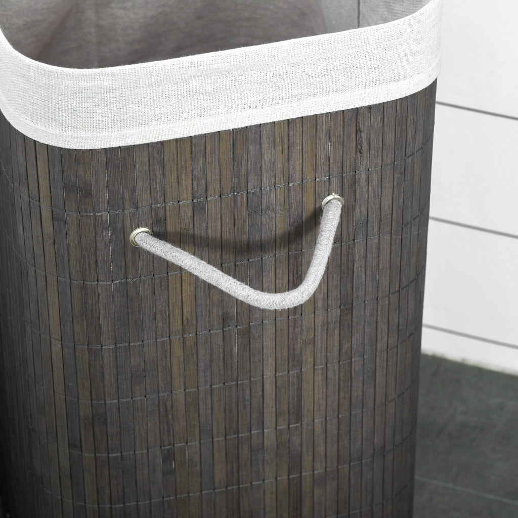 Cesto portabiancheria 43x32x61 cm con coperchio e maniglie in bambù grigio