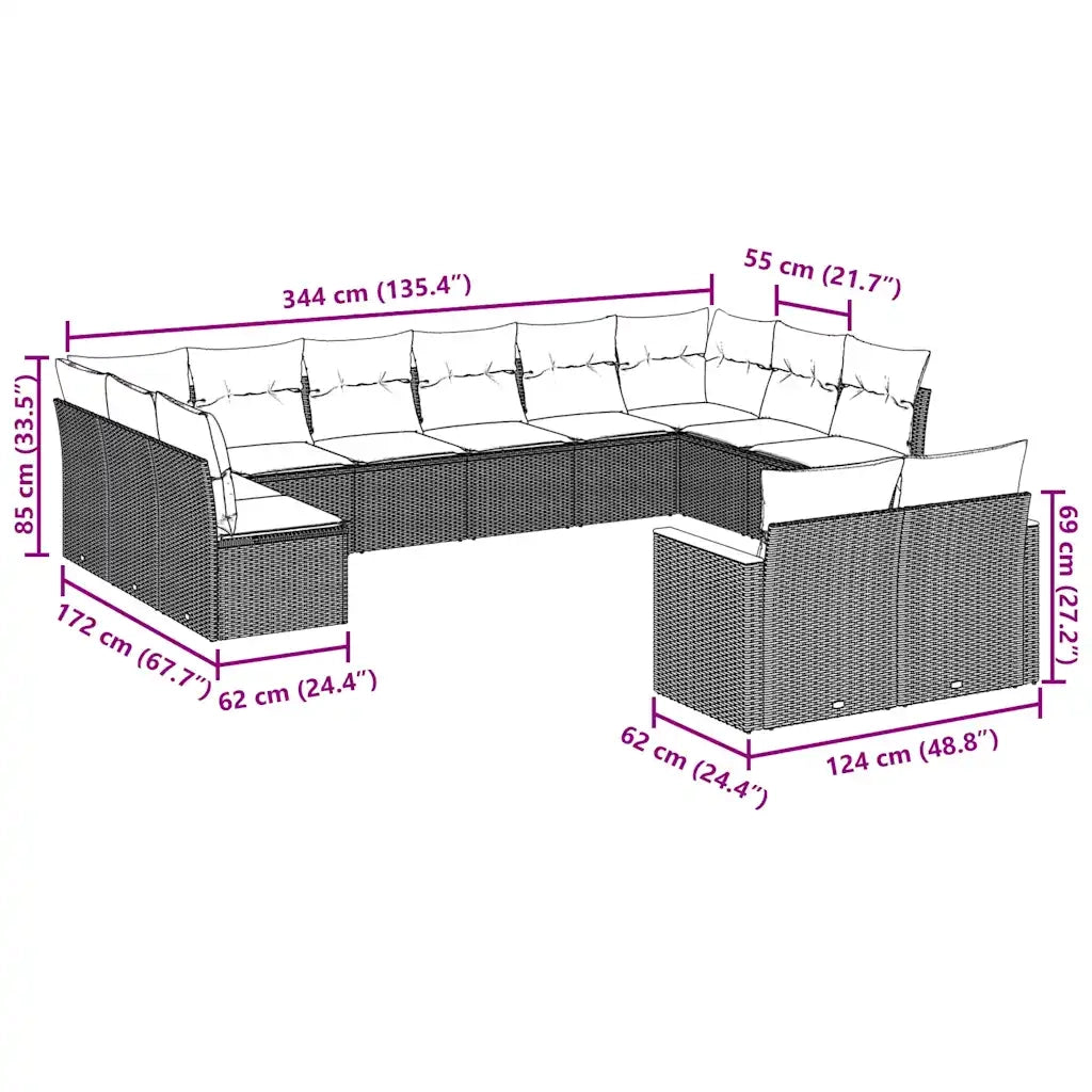 Set Divani da Giardino 12 pz con Cuscini Nero in Polyrattancod mxl 116257