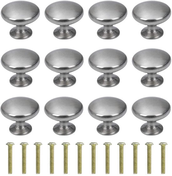 Viti di chiusura rotonde per cassetti - maniglione per mobili - 12 pezzi - argento - 30 mm